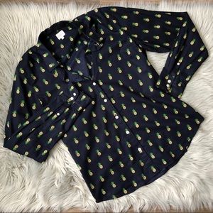 JCrew Factory Long Sleeve Pineapple Button Up Top